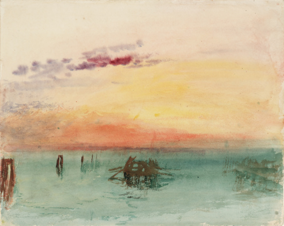 Venise, vue sur la lagune au coucher du soleil, 1840, aquarelle sur papier, 24,4 x 30,4 cm. Tate, accepté par la nation dans le cadre du legs Turner 1856, Photo © Tate