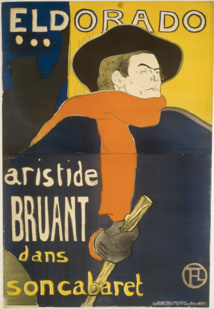 Affiche d’Eldorado – Aristide Bruant dans son cabaret – Toulouse-Lautrec. Source gallica.bnf.fr/BnF