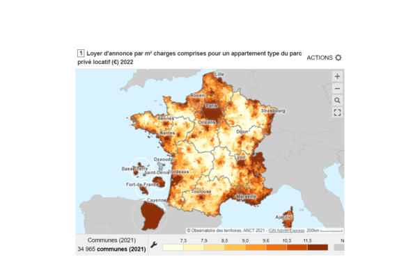 La carte interactive des loyers du territoire français est disponible sur le site du ministère du Logement.